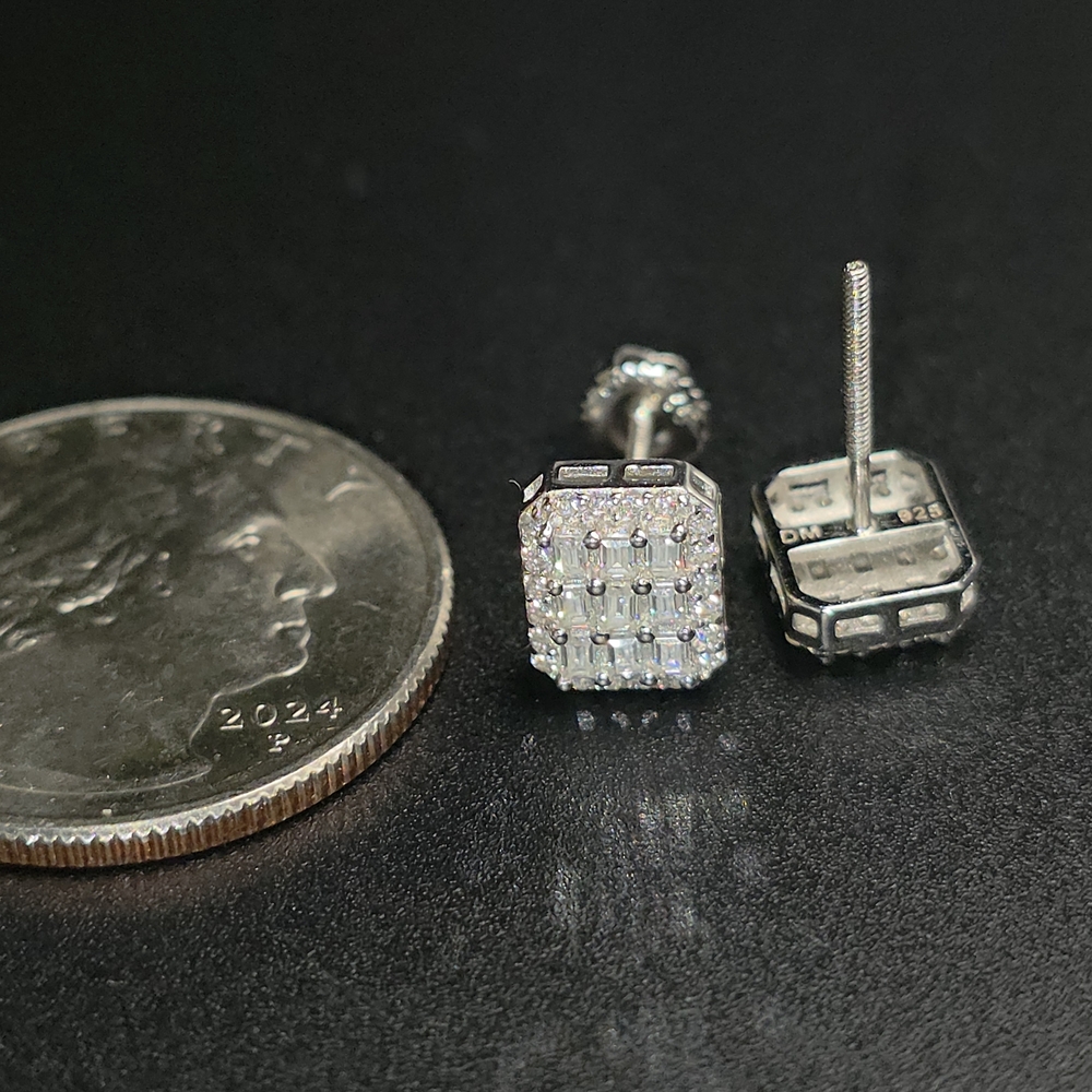 🔥 Moissanite Baguette & Round Cut Stud Earrings – 1 CT Each (2 CTW) – S925 - Picture 5 of 5
